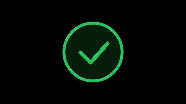 Animated green checkmark on animation black background, for ui and, success confirmation