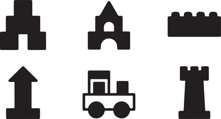 Six black lego-style building and transport icons set Vector © rohan