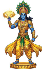 Fototapeta premium Lord Vishnu Krishna with Sudarshan Chakra and Gada Vector Illustration