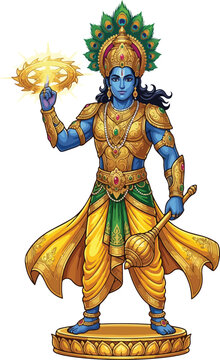Lord Vishnu Krishna with Sudarshan Chakra and Gada Vector Illustration