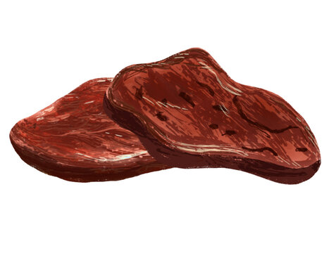 Two Slices of Cooked Fried Beef Lung Liver or Dendeng Meat Illustration - Indonesian Paru Goreng Vector Art