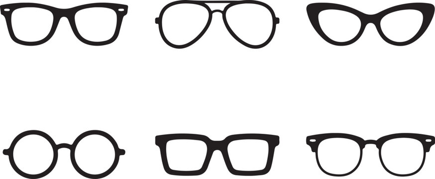 Six black and white retro eyeglass frame styles illustration Vector