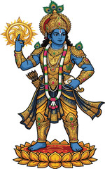 Obraz premium Hindu God Lord Krishna with Sudarshan Chakra Vector Illustration