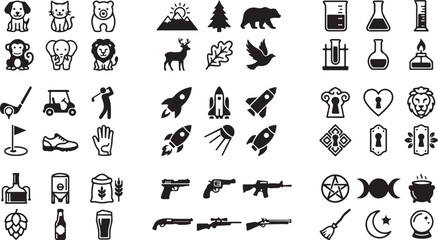 Set of 60 black and white flat style icons Vector © rohan