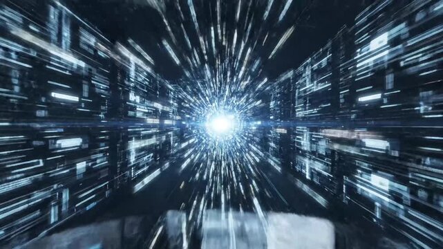 Abstract vertical digital binary code stream in motion