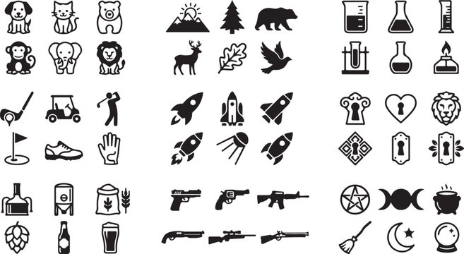 Set of 60 black and white flat style icons Vector