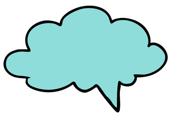 Fototapeta premium Hand drawn blue cloud text bubble for text, message, communication, speech, chat box, dialogue, cartoon, comic, print, masking tape, sticker, decoration, blank space, insert text