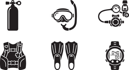 Scuba diving equipment set icons collection Vector © rohan