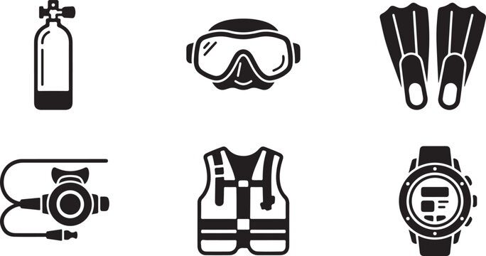 Scuba diving equipment set with safety gear and watch Vector