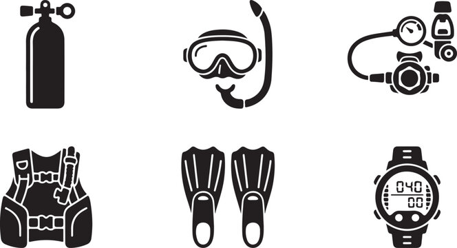 Scuba diving equipment set icons collection Vector