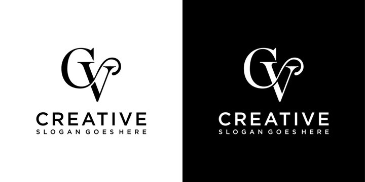 CV or VC initial letter logo design vector