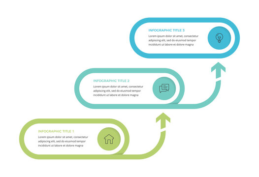 Infographic template featuring three ascending levels with upward arrows designed for business presentations to visualize progress and growth stages
