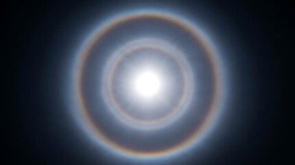 Naklejka premium Bright natural solar halo showing a circular rainbow ring of light phenomenon surrounding the sun captured in the dark sky during the day on transparent background