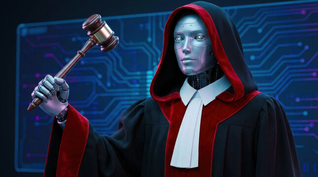 Robot Judge Judicial gown Gavel Technology Artificial intelligence Courtroom Law Justice Legal system