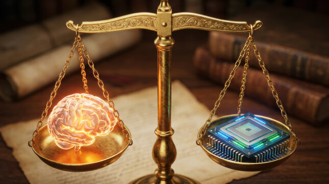 Brain Microchip Scale Balance Technology Intelligence Concept Artificial Digital Science