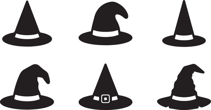 Black witch hats with different styles and details Vector