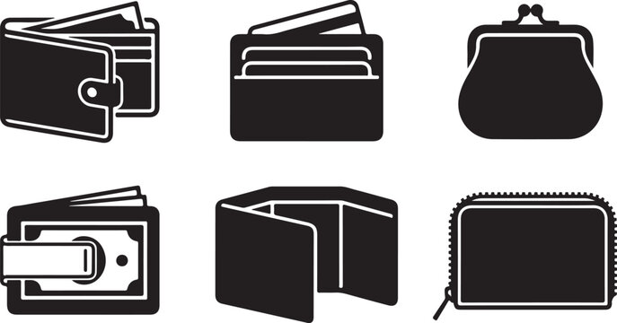Six different types of wallets vector icons set Vector