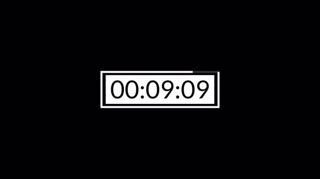 10 minutes countdown timer animation in 1 minute on transparent background, ten minutes countdown video with alpha channel , 10 min countdown 4k video
