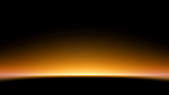 Orangefarbener Lichtstreifen einer Planetenkr&uuml;mmung leuchtet auf schwarzem Hintergrund