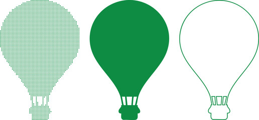Three Green Hot Air Balloon Illustrations in Different Styles airship zeppelin © MSTANUWARA