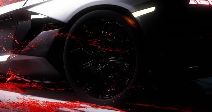 A 3D sports car is wrapped in glowing molten orange particles that flow over its surface like lava, visualizing intense aerodynamic airflow.