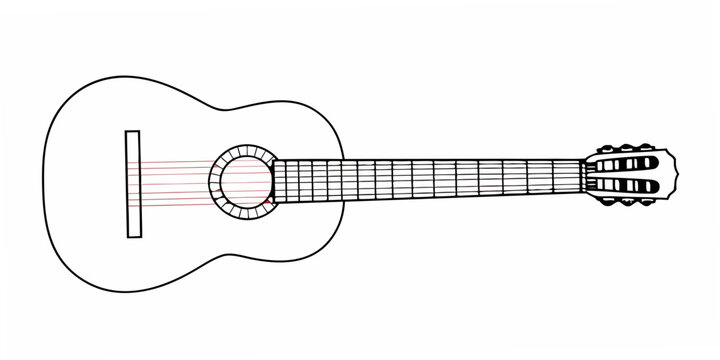 Acoustic Guitar Line Drawing On A White Background