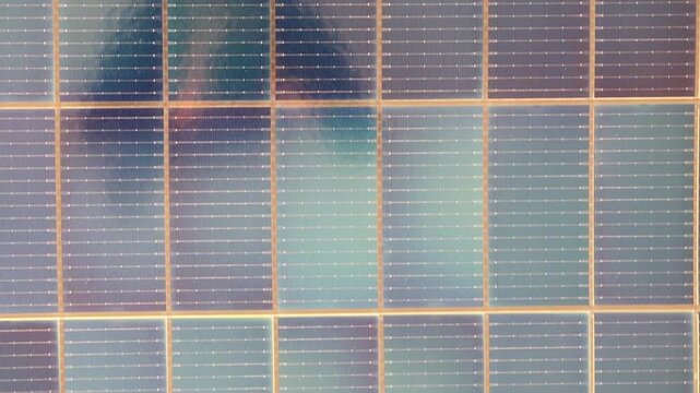 Solar panel installation close up with photovoltaic cell pattern 180fps Captured in Cinematic High Detail Footage