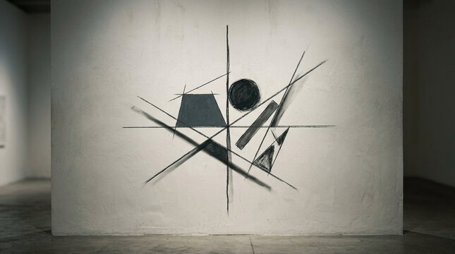 Abstract Geometric Art Installation on White Wall
