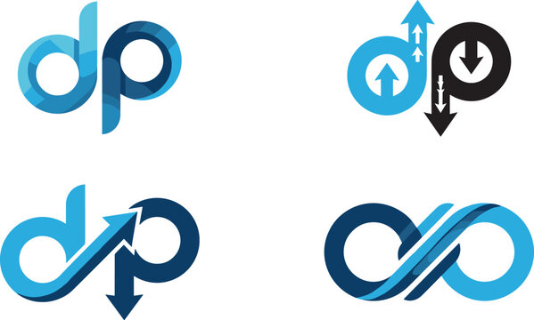 Abstract DP Letter Logo Collection Featuring Infinity Shapes Arrows Growth Direction and Modern Business Branding