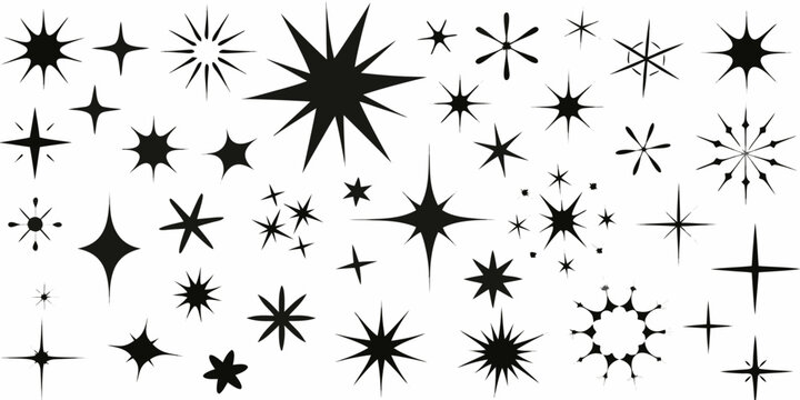 Black star sparkle silhouettes collection on a white background