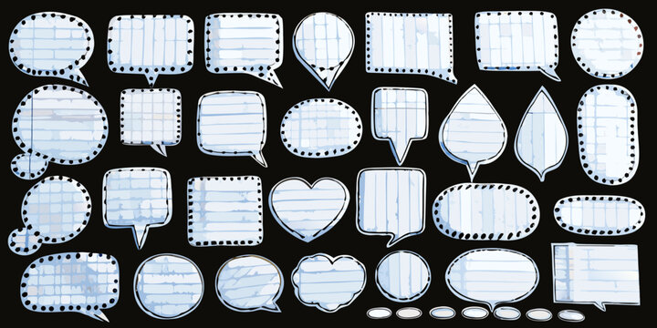 Speech Bubbles With Grid Pattern And Dotted Borders Transparent Background