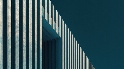 Naklejka premium Minimalist Building Facade with Strong Vertical Lines and Dramatic Shadow
