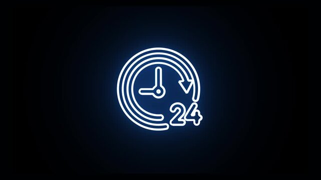 Blue neon 24 hours clock icon