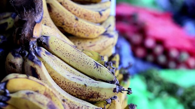 Bunch of bananas displayed at fruit market 180fps Captured in Cinematic High Detail Footage