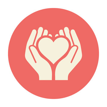 Hands holding heart symbol in circle icon love care support