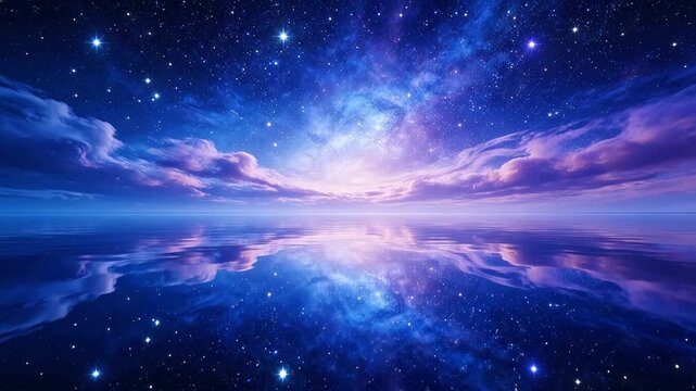 Starry night sky over calm water