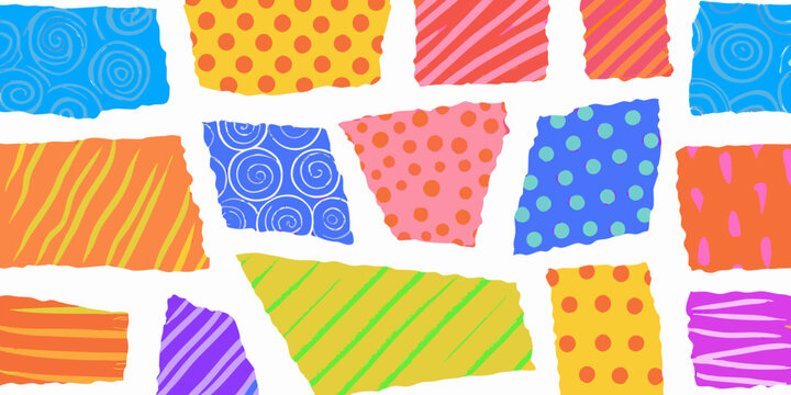 Colorful patterned squares and circles a vector illustration on white background