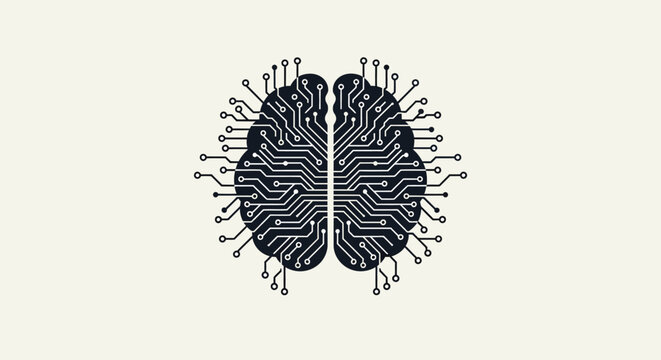 Circuit board brain illustration with microchip pattern