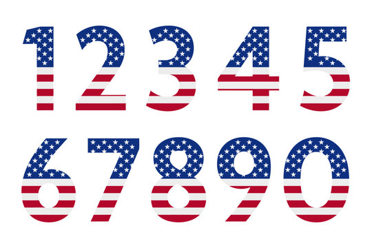 American flag design numbers 0 to 9 in star and stripe pattern