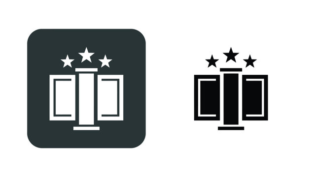 Minimalist vector icon set featuring architectural pillars with three stars in square rounded button frames
