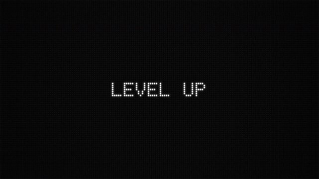 Level Up Text Animation with Retro Pixel Font on Black Background 4k video animation seamless loop