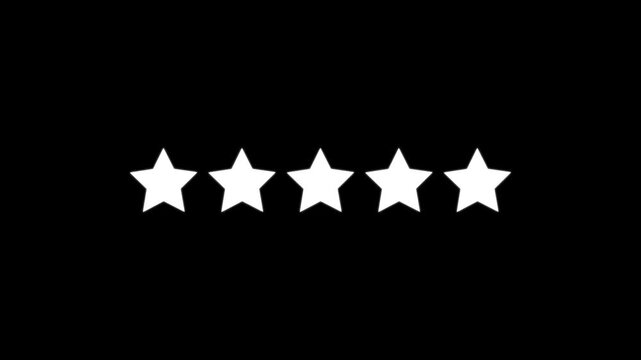 glowing Five star rating icon animated video , isolated on alpha channel background. Animated of 5 stars rating. motion graphic of 5 star concept. 4k video