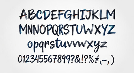 Obraz premium Handwritten Alphabet Font with Numbers and Symbols.