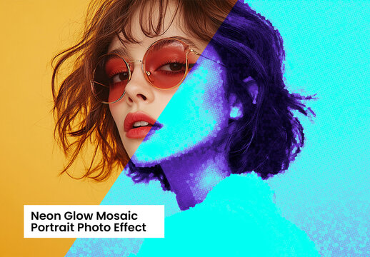 Neon Glow Mosaic Portrait Photo Effect