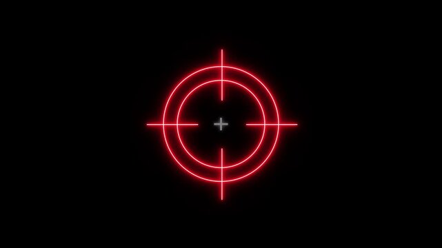 Glowing neon light target icon animation. Military training, Military target icon animation on black background. motion graphic of sniper target concept.