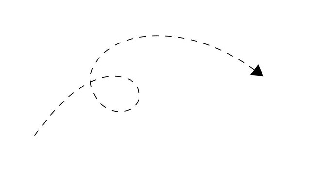 Thin direction dotted line arrow animation on white background, Wavy up arrow direction icon. arrow animation following wavy dotted line.