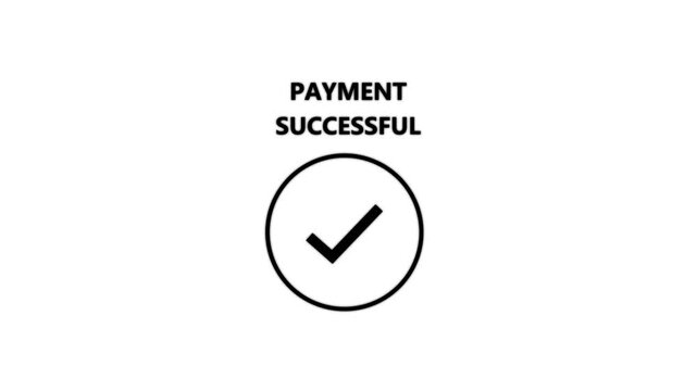 Text payment successful on black screen, sitting in office chair at desk and successfully done, approved sign. motion graphic of payment successful concept.