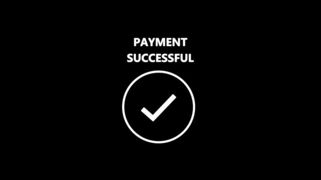 Text payment successful on whitescreen, sitting in office chair at desk and successfully done, approved sign. motion graphic of payment successful concept.