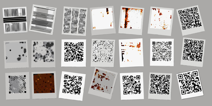 Barcodes And Qr Codes On White Paper Collection Of Scanned Patterns