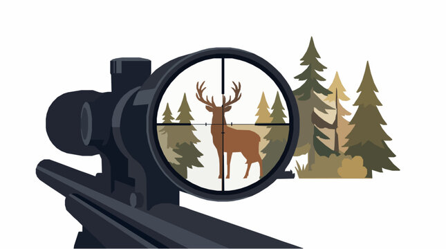 Riflescope Targeting Deer in Forest Wildlife Nature Vector Illustration